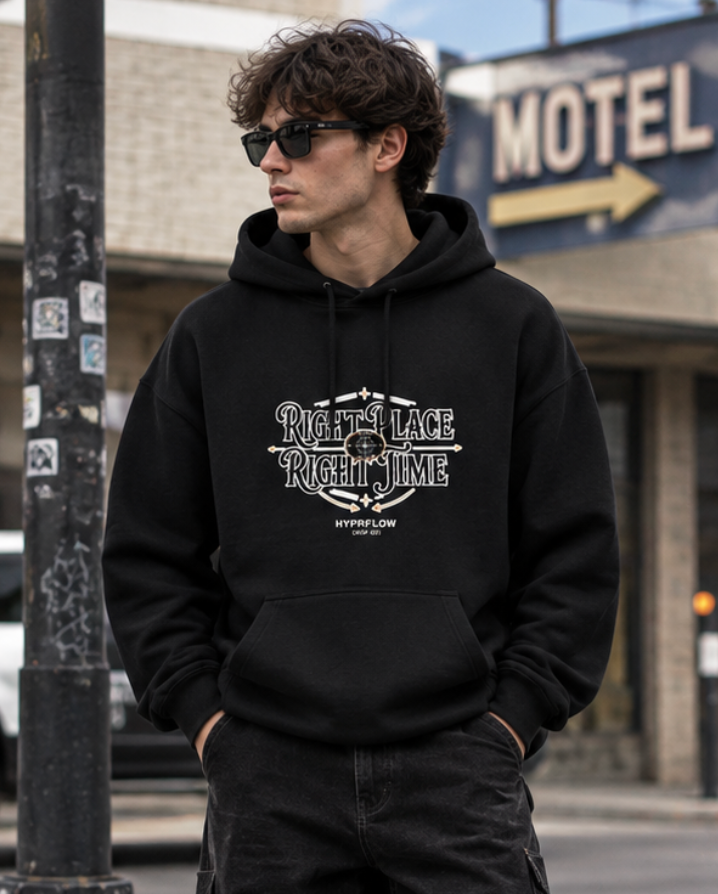 RIGHT PLACE / RIGHT TIME — Unisex Hoodie.