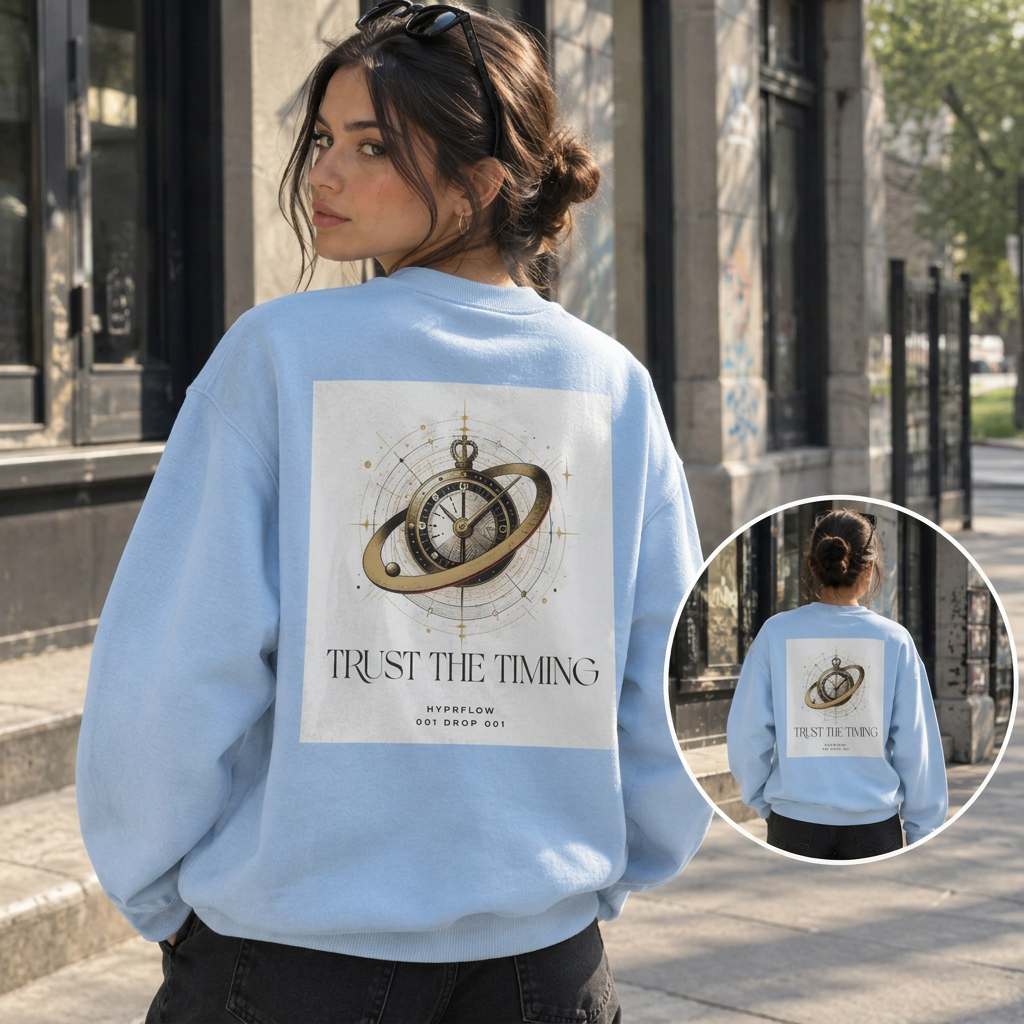 TRUST THE TIMING — Unisex Sweatshirt.