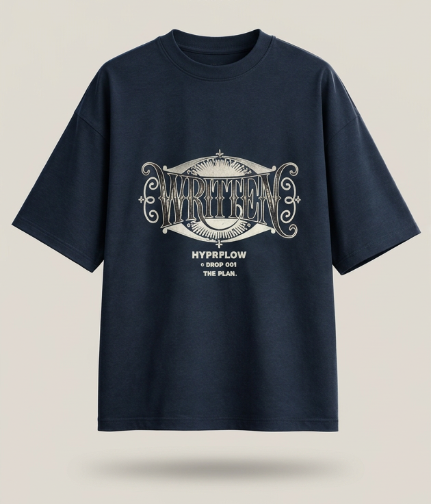WRITTEN tee premium front-left and back-right showcase with a center divider