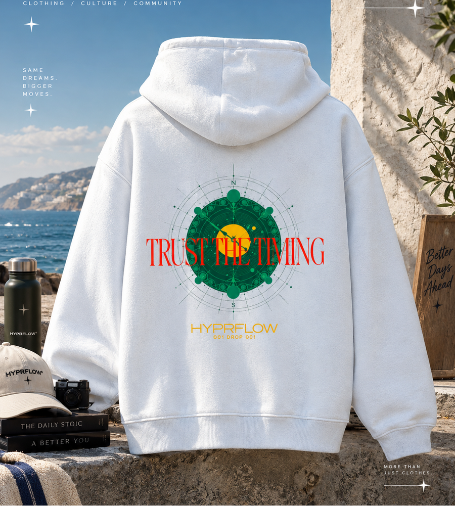 TRUST THE TIMING — Oversized Hoodie.