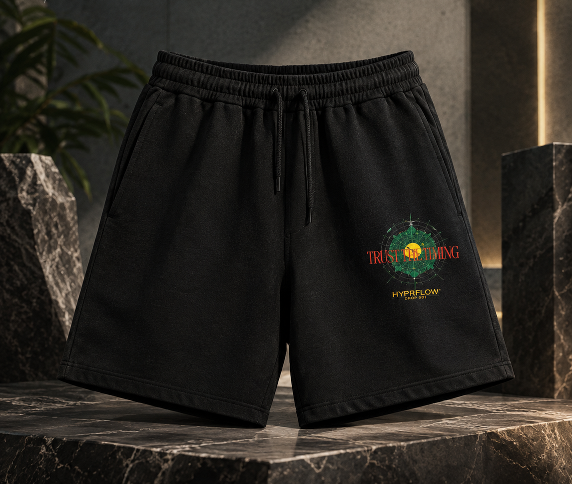 TRUST THE TIMING — Unisex Terry Shorts.