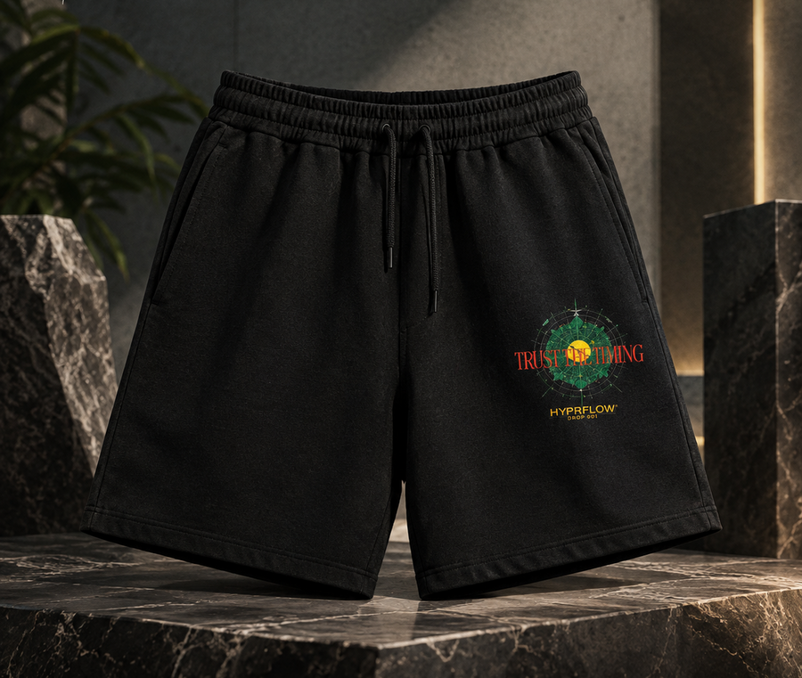 TRUST THE TIMING — Unisex Terry Shorts.